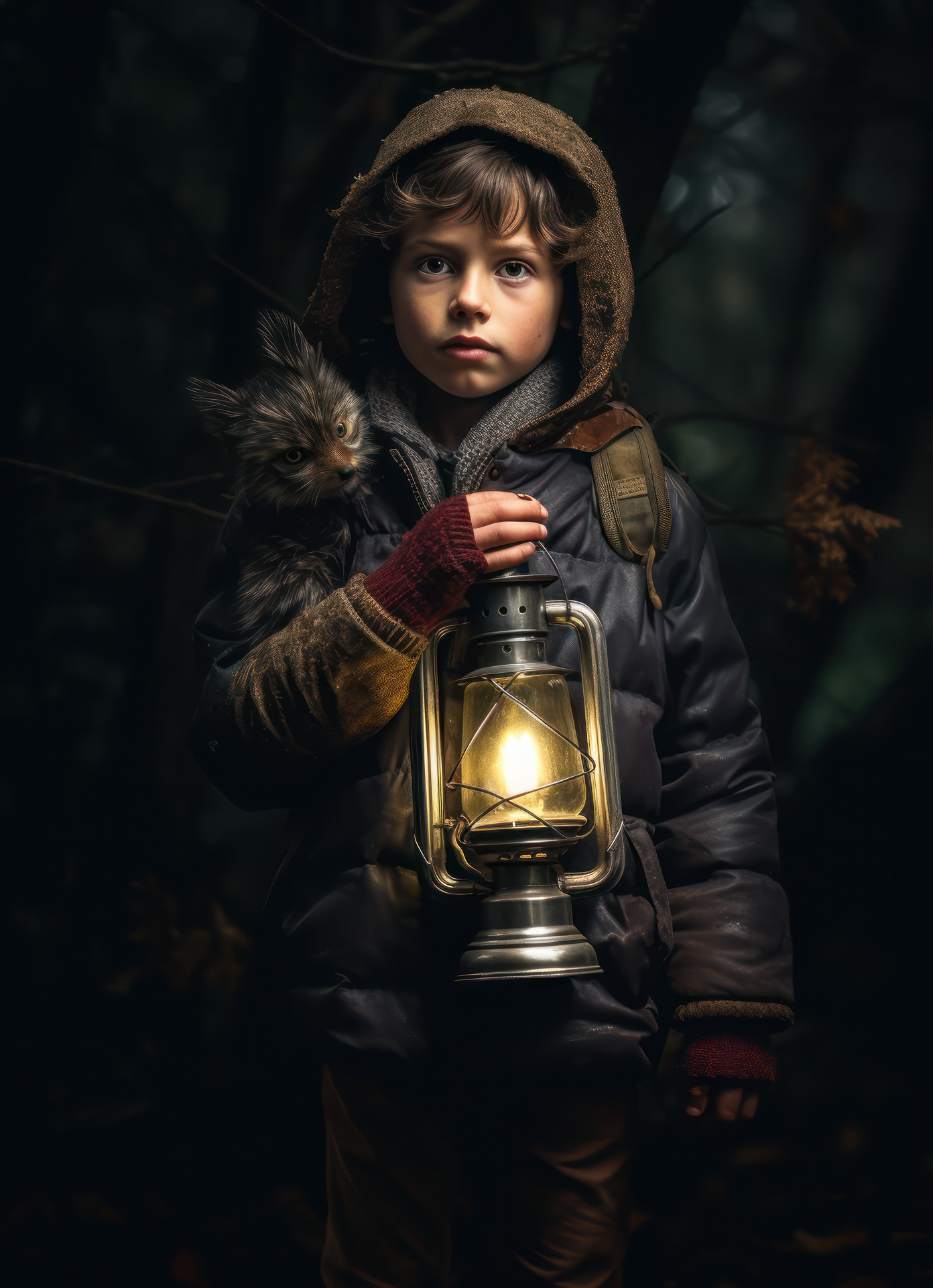 spanksen_a_boy_holding_up_a_lantern_in_t