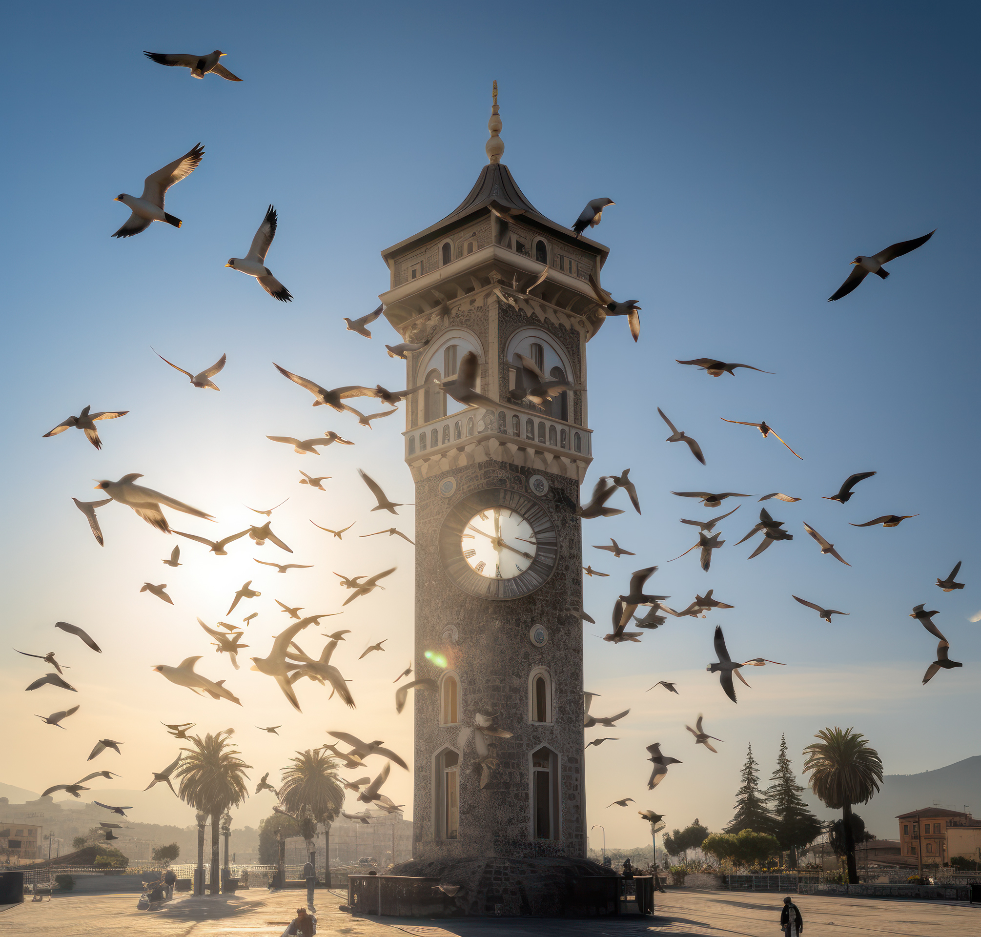 spanksen_a_clock_tower_with_ten_pigeons_